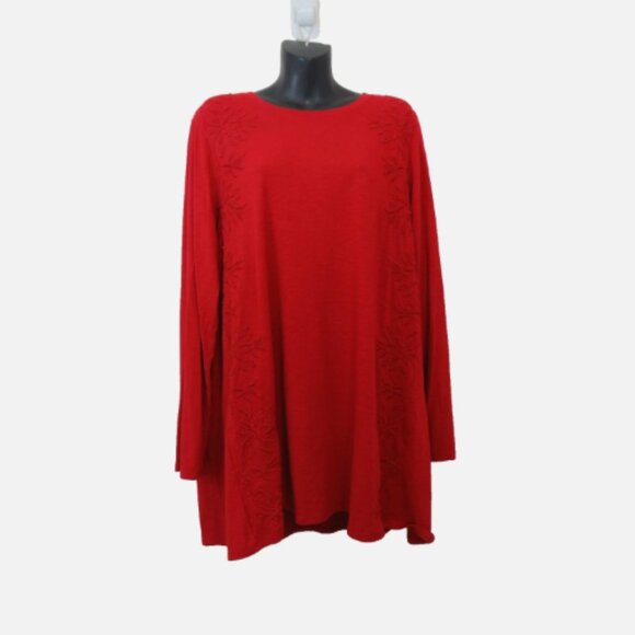 J Jill Size 1X Red Embroidered Tunic Top Long Sleeve Red Basic - Picture 1 of 6